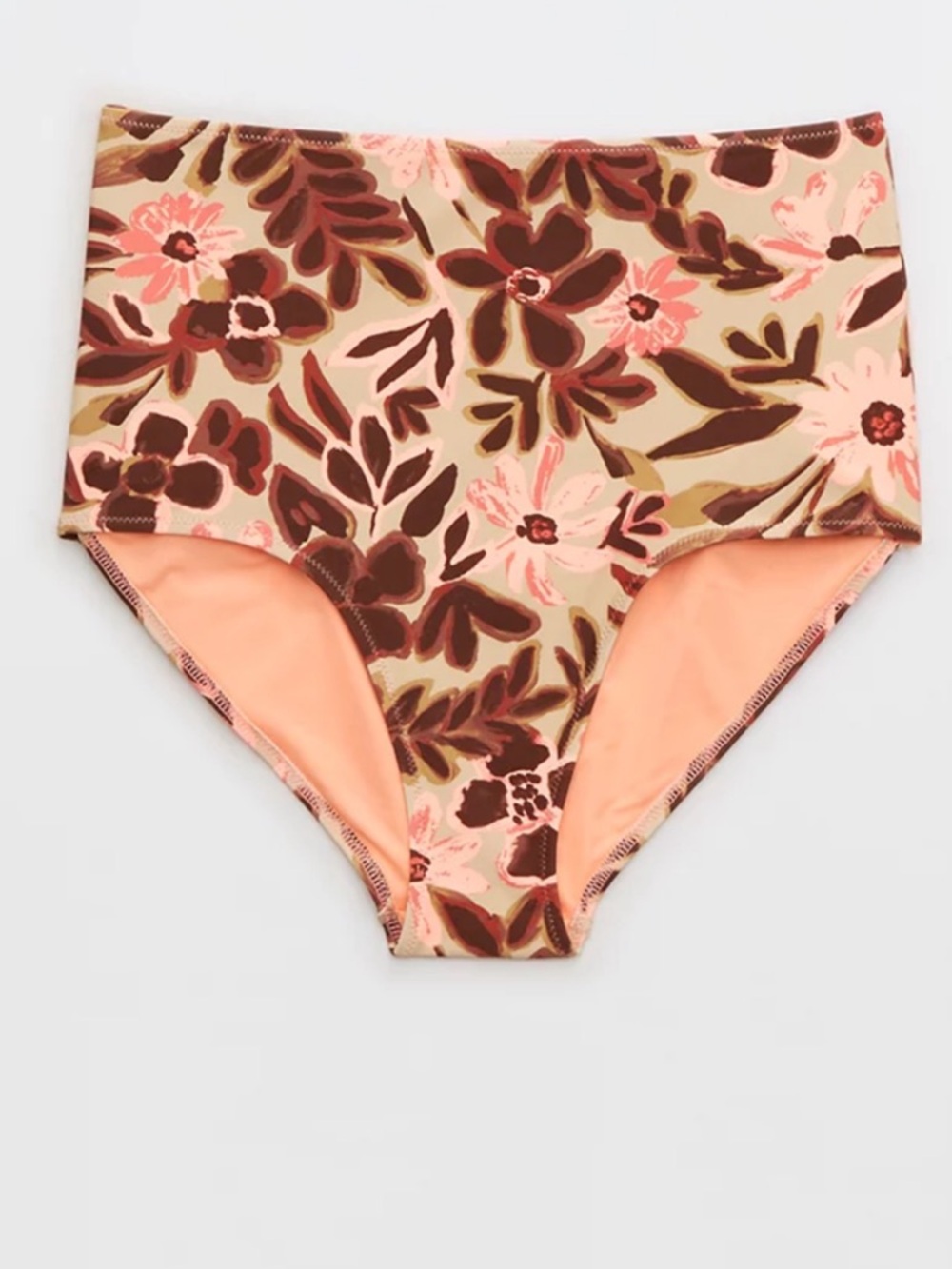 aerie High-Waist Bikini Bottom in Floral Peach and Brown